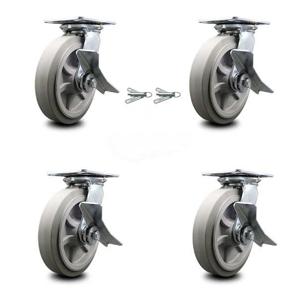 Service Caster 8 Inch Thermoplastic Caster Set with Ball Bearing 4 Brake and 2 Swivel Lock SCC SCC-35S820-TPRBF-SLB-BSL-2-SLB-2 - main
